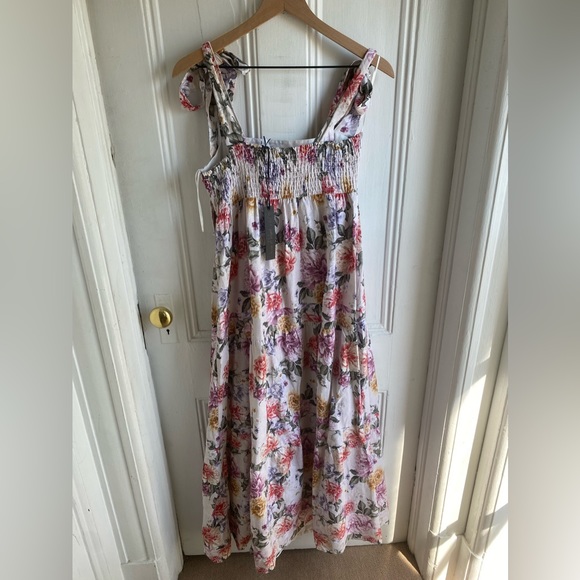 House of Harlow 1960 Dress Floral Linen Tier Bow Tie Shoulders Sz M - Picture 5 of 16